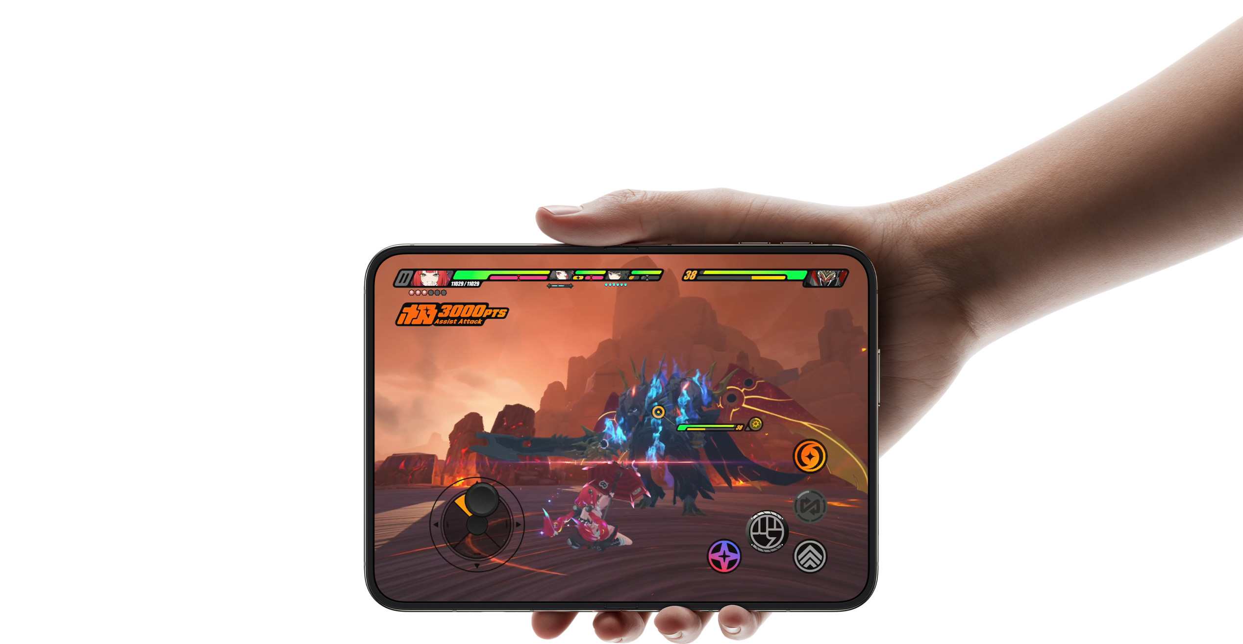 iPhone Duo na horizontal com o app iMovie na tela interna