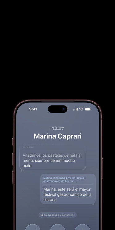 iPhone 18 Pro, Burgundy color, partial front exterior, display screen shows conversation with Siri AI using Apple Intelligence, calendar app displayed below an iMessage about a deck treatment