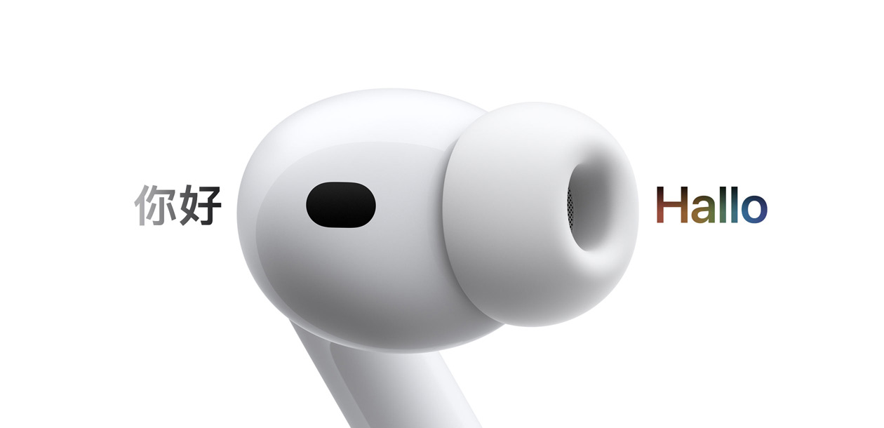 AirPods Pro 3, In‑Ear Kopfhörer mit Ohreinsatz aus Silikon, Live Übersetzung ändert Zeichen von Spanisch „Hola“ zu Deutsch „Hallo“