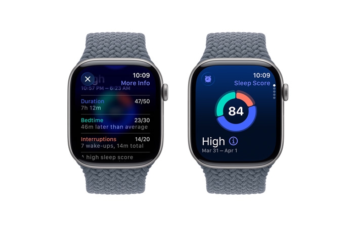 Apple Watch Series 11, χρώμα διαστημικό γκρι, κάσα από αλουμίνιο,  γνωστοποίηση βαθμολογίας ποιότητας ύπνου, εξωτερική δεξιά πλαϊνή όψη, Digital Crown, λουράκι Braided Solo Loop, μπλε της άγκυρας