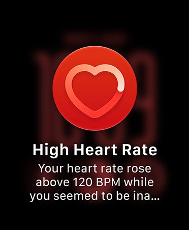 High heart rate notification, white heart outline icon on red circle