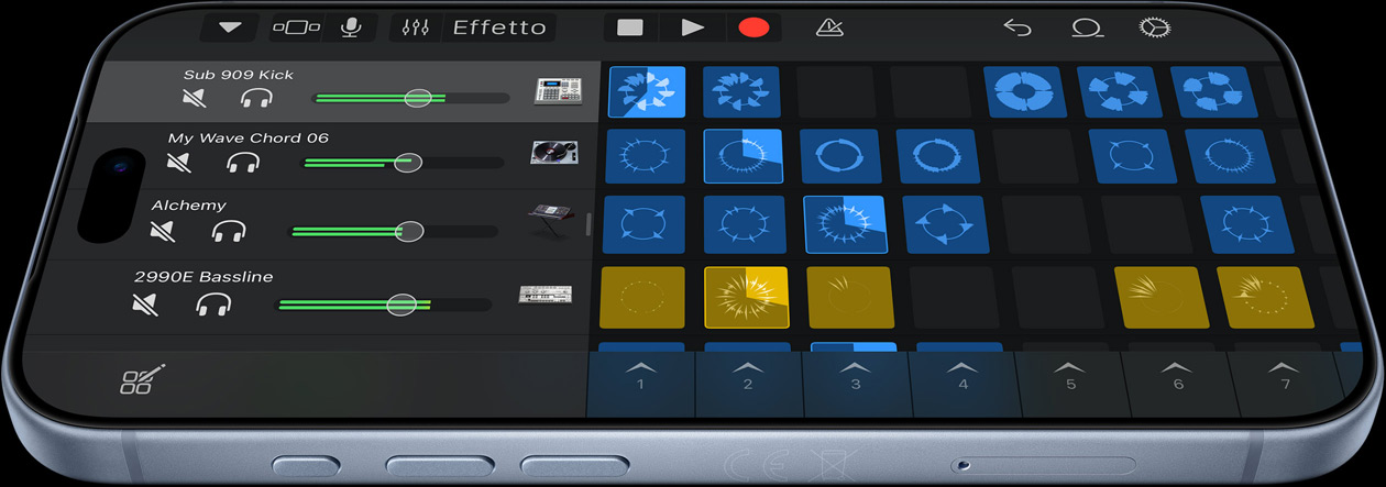 iPhone 18 Pro ghiacciaio che mostra l’interfaccia dell’app di produzione musicale Logic Pro