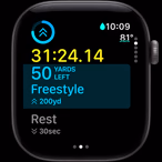 Apple Watch Series 12, aluminum case, space gray color, sleep score circle graph, right side exterior, Digital Crown