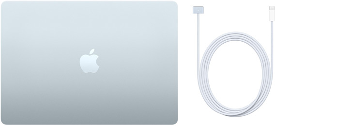 15 colių „MacBook Air“ ir USB‑C į „MagSafe 3“ laidas
