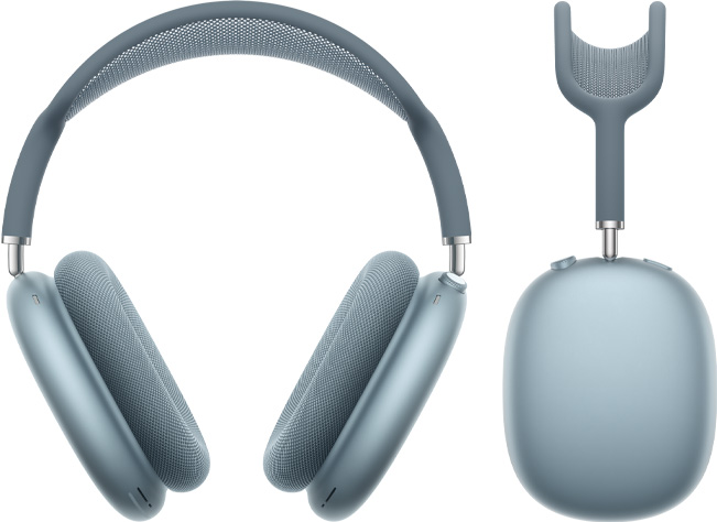 藍色 AirPods Max 2 耳機的正面外觀和側面輪廓