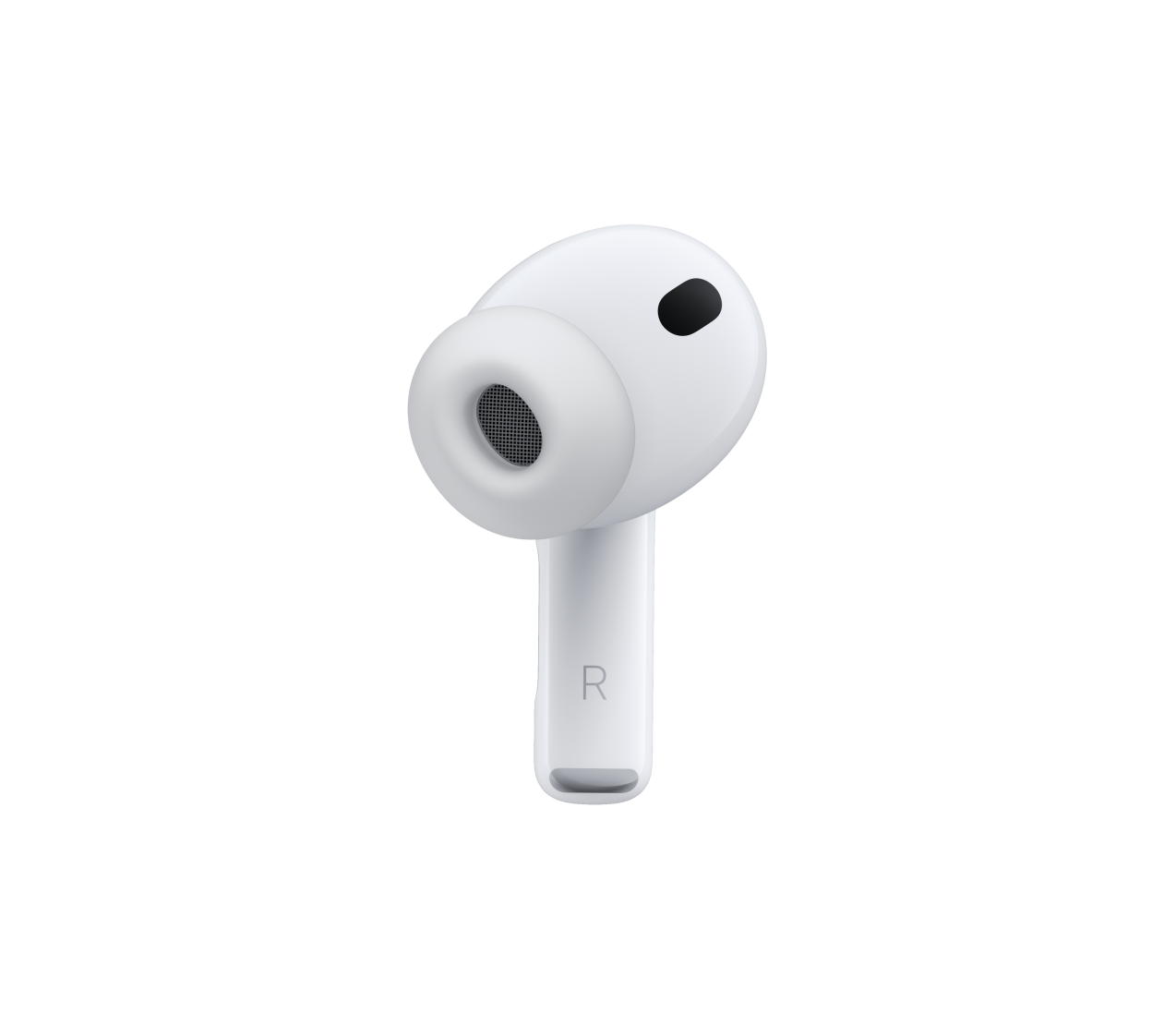AirPods Pro 3, valge värv, mürasummutusega mikrofon, silikoonist otsik, lühike klapivars tähega R