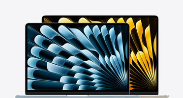 Imagen de un MacBook Air de 13 pulgadas y un MacBook Air de 15 pulgadas que muestra la diferencia de tamaño