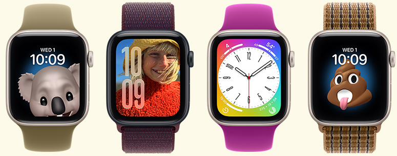 Fun and funny watch faces, coordinating case and band colors