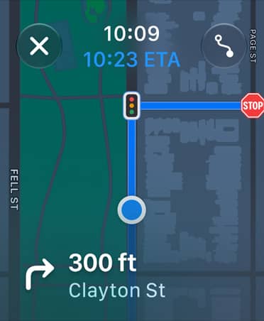 Maps app, navigation instructions appear at bottom of screen