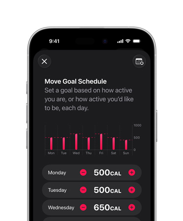 Detailed daily Move goal schedule displayed on an iPhone 18 Pro
