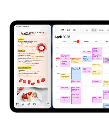 iPad vaaka-asennossa, Päiväkirja-appi näkyvissä näytön vasemmassa reunassa
