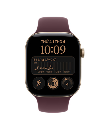 Apple Watch Series 12, vỏ nhôm, màu vàng nhạt, ứng dụng nhịp tim, HRV trung bình 72 ms, Dây Đeo Thể Thao, màu đỏ burgundy